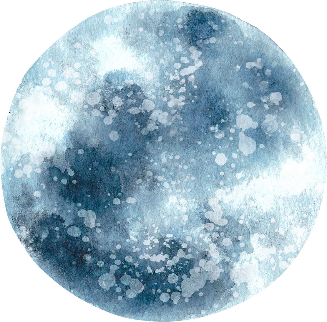Watercolor Illustration Blue Night Planet Moon